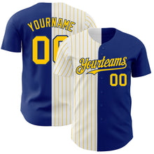 Load image into Gallery viewer, Custom Royal White-Yellow Pinstripe Authentic Split Fashion Baseball Jersey
