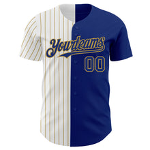 Load image into Gallery viewer, Custom Royal White-Old Gold Pinstripe Authentic Split Fashion Baseball Jersey
