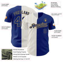 Load image into Gallery viewer, Custom Royal White-Old Gold Pinstripe Authentic Split Fashion Baseball Jersey
