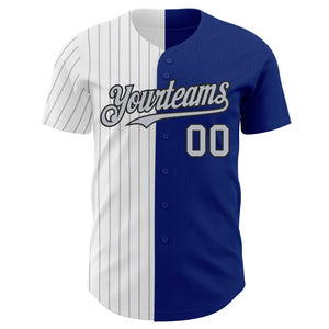 Custom Royal Black-Gray Pinstripe Authentic Split Fashion Baseball Jersey