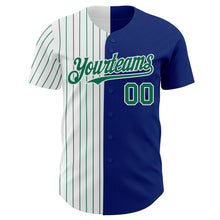 Load image into Gallery viewer, Custom Royal White-Kelly Green Pinstripe Authentic Split Fashion Baseball Jersey
