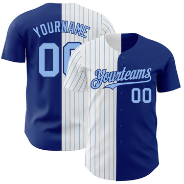 Custom Royal White-Light Blue Pinstripe Authentic Split Fashion Baseball Jersey