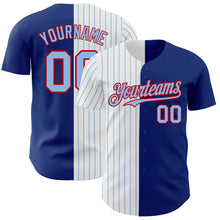 Load image into Gallery viewer, Custom Royal Red-Light Blue Pinstripe Authentic Split Fashion Baseball Jersey
