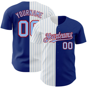 Custom Royal Red-Light Blue Pinstripe Authentic Split Fashion Baseball Jersey