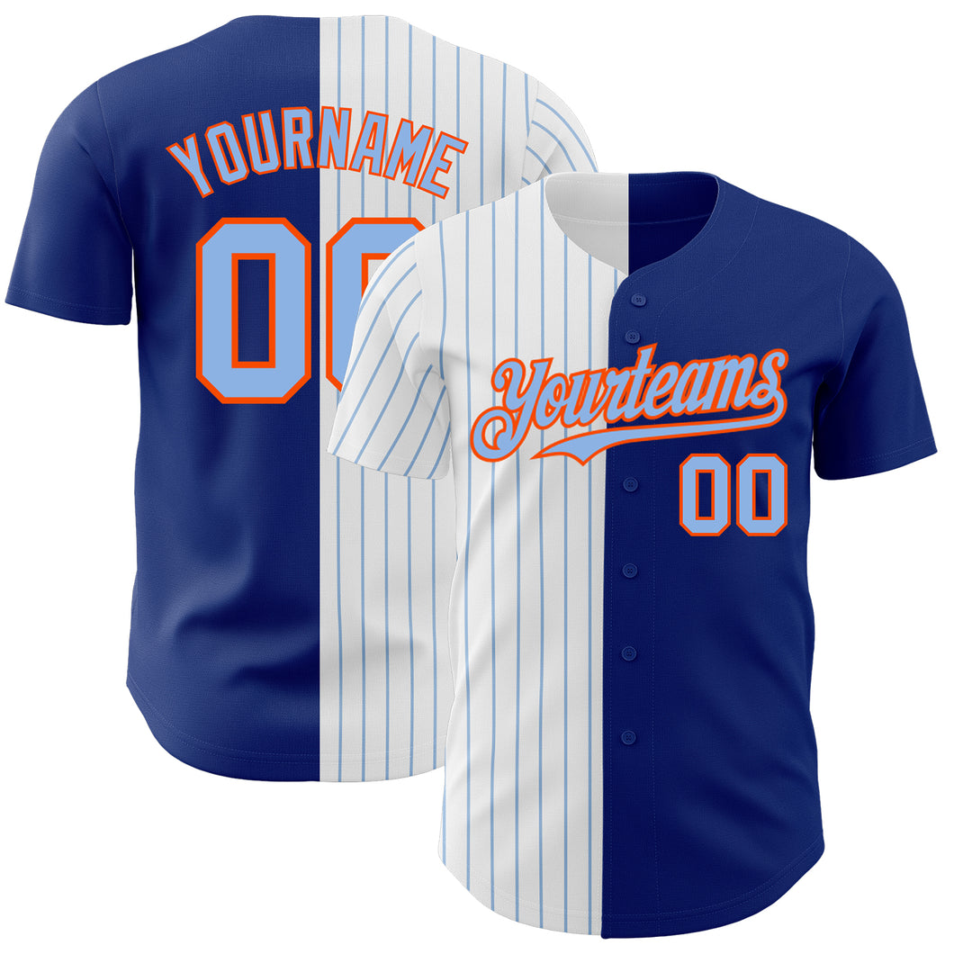 Custom Royal Orange-Light Blue Pinstripe Authentic Split Fashion Baseball Jersey