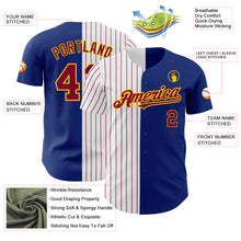 Load image into Gallery viewer, Custom Royal Yellow-Maroon Pinstripe Authentic Split Fashion Baseball Jersey
