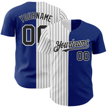 Load image into Gallery viewer, Custom Royal White-Black Pinstripe Authentic Split Fashion Baseball Jersey
