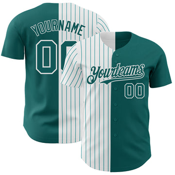 Custom Teal White-Teal Pinstripe Authentic Split Fashion Baseball Jersey