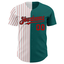 Load image into Gallery viewer, Custom Teal White-Red Pinstripe Authentic Split Fashion Baseball Jersey
