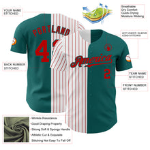 Load image into Gallery viewer, Custom Teal White-Red Pinstripe Authentic Split Fashion Baseball Jersey
