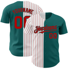 Load image into Gallery viewer, Custom Teal White-Red Pinstripe Authentic Split Fashion Baseball Jersey
