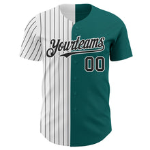 Load image into Gallery viewer, Custom Teal White-Black Pinstripe Authentic Split Fashion Baseball Jersey
