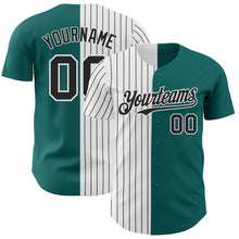 Load image into Gallery viewer, Custom Teal White-Black Pinstripe Authentic Split Fashion Baseball Jersey
