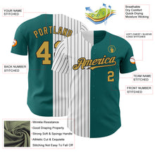 Load image into Gallery viewer, Custom Teal Old Gold-Black Pinstripe Authentic Split Fashion Baseball Jersey
