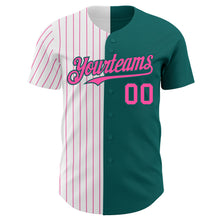 Load image into Gallery viewer, Custom Teal White-Pink Pinstripe Authentic Split Fashion Baseball Jersey
