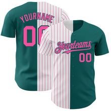 Load image into Gallery viewer, Custom Teal White-Pink Pinstripe Authentic Split Fashion Baseball Jersey
