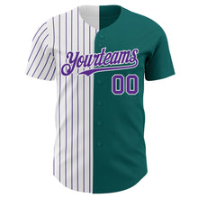 Load image into Gallery viewer, Custom Teal White-Purple Pinstripe Authentic Split Fashion Baseball Jersey
