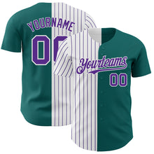 Load image into Gallery viewer, Custom Teal White-Purple Pinstripe Authentic Split Fashion Baseball Jersey
