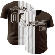 Load image into Gallery viewer, Custom Brown White-Brown Pinstripe Authentic Split Fashion Baseball Jersey
