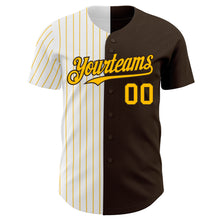 Load image into Gallery viewer, Custom Brown White-Gold Pinstripe Authentic Split Fashion Baseball Jersey
