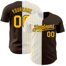 Load image into Gallery viewer, Custom Brown White-Gold Pinstripe Authentic Split Fashion Baseball Jersey
