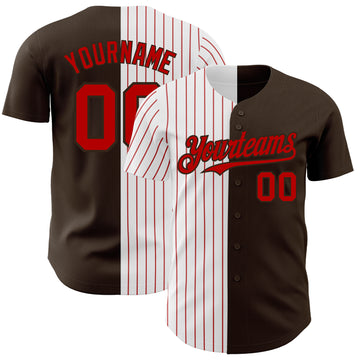 Custom Brown White-Red Pinstripe Authentic Split Fashion Baseball Jersey