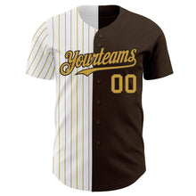 Load image into Gallery viewer, Custom Brown White-Old Gold Pinstripe Authentic Split Fashion Baseball Jersey
