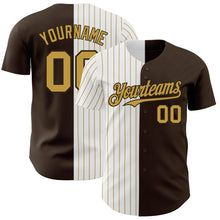 Load image into Gallery viewer, Custom Brown White-Old Gold Pinstripe Authentic Split Fashion Baseball Jersey
