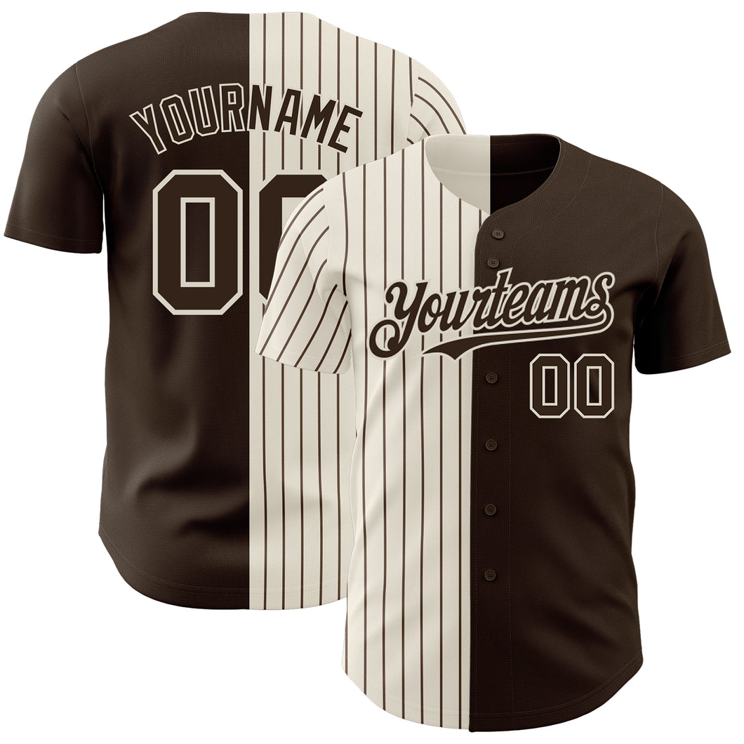 Custom Brown Cream-Brown Pinstripe Authentic Split Fashion Baseball Jersey