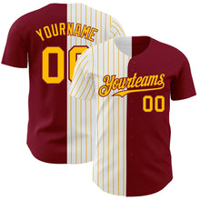 Load image into Gallery viewer, Custom Crimson White-Gold Pinstripe Authentic Split Fashion Baseball Jersey
