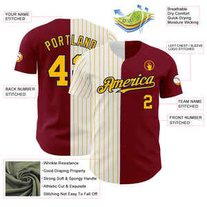 Custom Crimson Navy-Gold Pinstripe Authentic Split Fashion Baseball Jersey