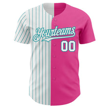 Load image into Gallery viewer, Custom Pink White-Teal Pinstripe Authentic Split Fashion Baseball Jersey
