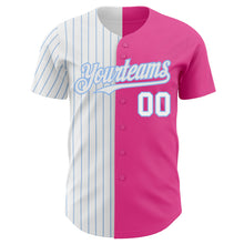 Load image into Gallery viewer, Custom Pink White-Light Blue Pinstripe Authentic Split Fashion Baseball Jersey
