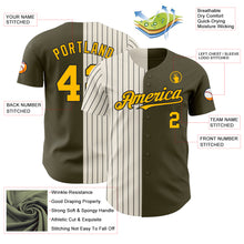 Load image into Gallery viewer, Custom Olive Gold Cream-Black Pinstripe Authentic Split Fashion Salute To Service Baseball Jersey
