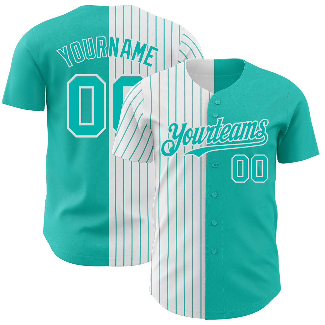 Custom Aqua White-Aqua Pinstripe Authentic Split Fashion Baseball Jersey