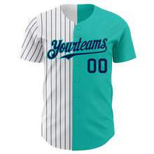 Load image into Gallery viewer, Custom Aqua White-Navy Pinstripe Authentic Split Fashion Baseball Jersey
