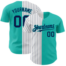 Load image into Gallery viewer, Custom Aqua White-Navy Pinstripe Authentic Split Fashion Baseball Jersey
