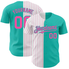 Load image into Gallery viewer, Custom Aqua White-Pink Pinstripe Authentic Split Fashion Baseball Jersey
