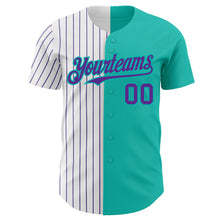 Load image into Gallery viewer, Custom Aqua White-Purple Pinstripe Authentic Split Fashion Baseball Jersey
