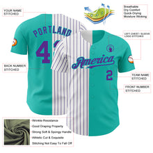 Load image into Gallery viewer, Custom Aqua White-Purple Pinstripe Authentic Split Fashion Baseball Jersey
