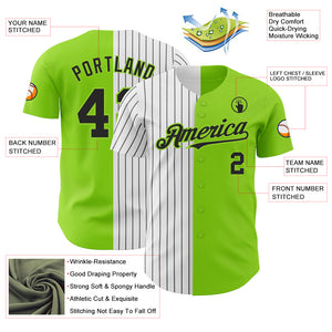 Custom Neon Green White-Black Pinstripe Authentic Split Fashion Baseball Jersey