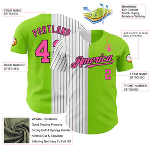 Custom Neon Green Pink-Black Pinstripe Authentic Split Fashion Baseball Jersey