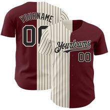 Load image into Gallery viewer, Custom Burgundy Cream-Black Pinstripe Authentic Split Fashion Baseball Jersey
