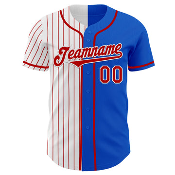 Custom Thunder Blue Red-White Red Pinstripe Authentic Split Fashion Baseball Jersey