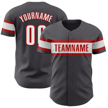 Custom Steel Gray White-Red Authentic Baseball Jersey