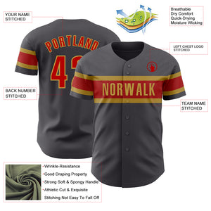 Custom Steel Gray Red-Old Gold Authentic Baseball Jersey