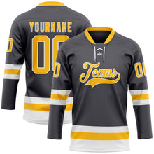 Load image into Gallery viewer, Custom Steel Gray Gold-White Hockey Lace Neck Jersey
