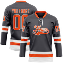 Load image into Gallery viewer, Custom Steel Gray Orange-White Hockey Lace Neck Jersey
