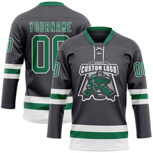 Load image into Gallery viewer, Custom Steel Gray Kelly Green-White Hockey Lace Neck Jersey
