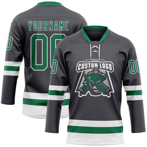 Custom Steel Gray Kelly Green-White Hockey Lace Neck Jersey